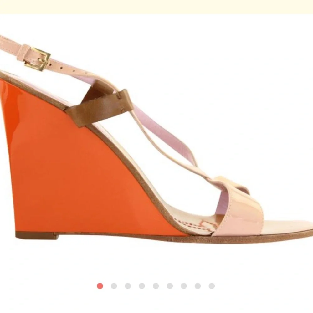 Louis Vuitton Pink and Brown Patent Leather Wedge Sandals